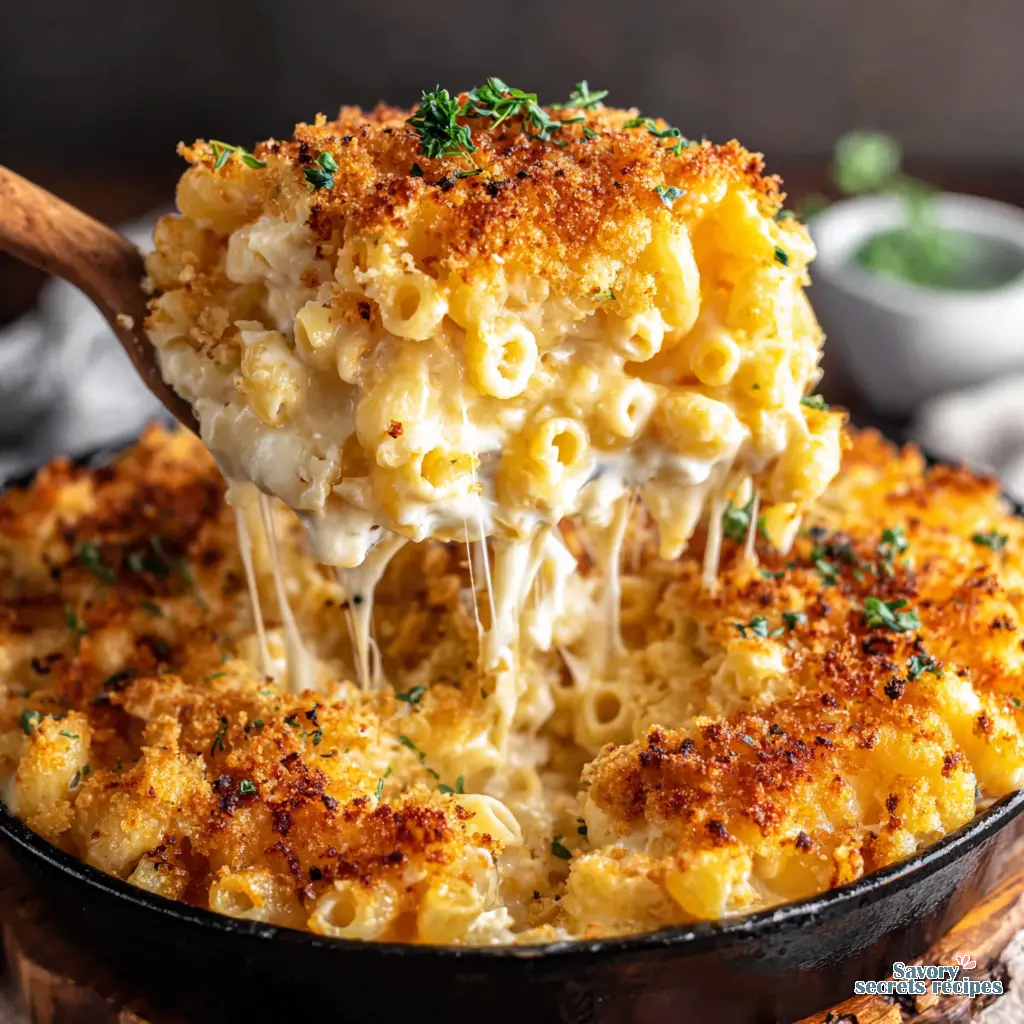 baked mac and cheese close up