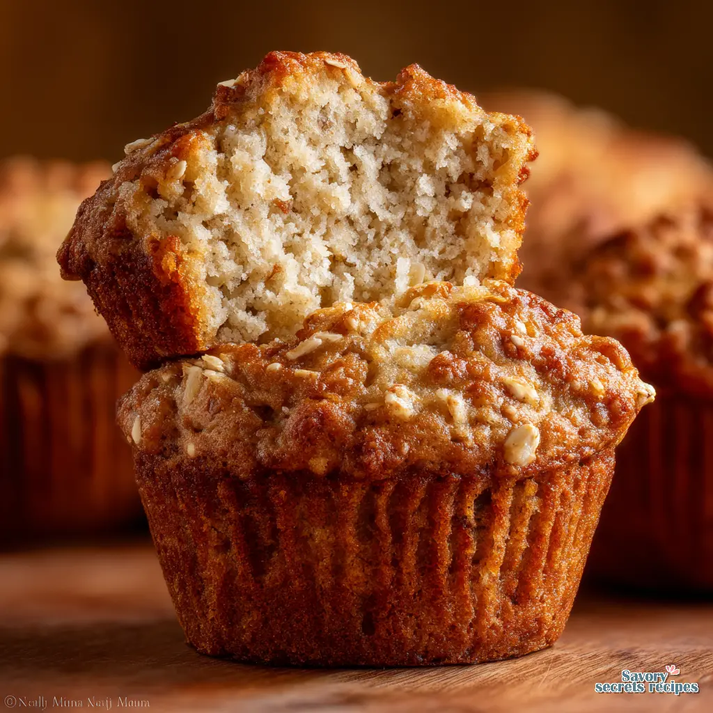 banana applesauce oat muffins close up