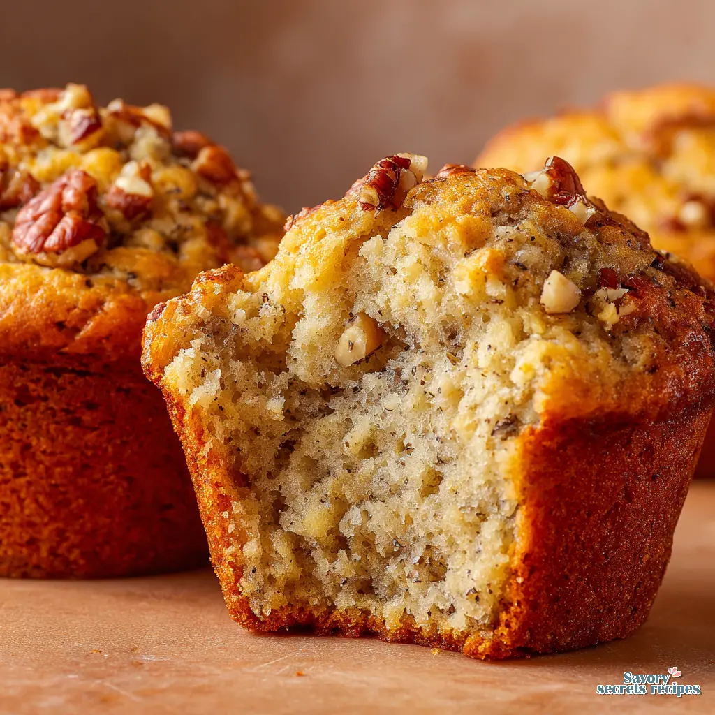 banana and pecan nut muffins close up