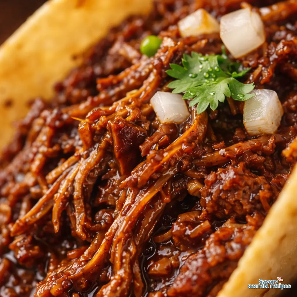 beef barbacoa tacos close up