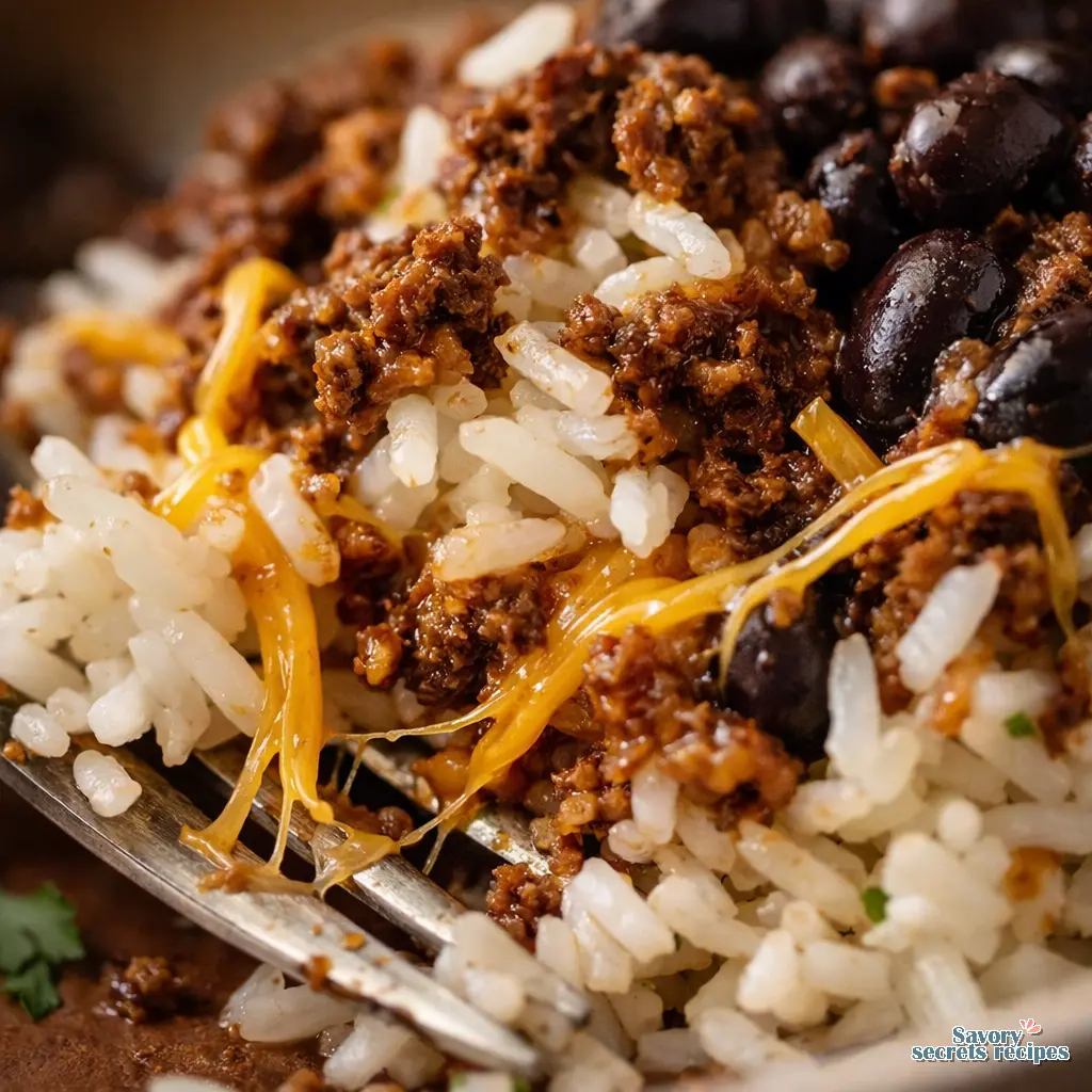 beef burrito bowl close up
