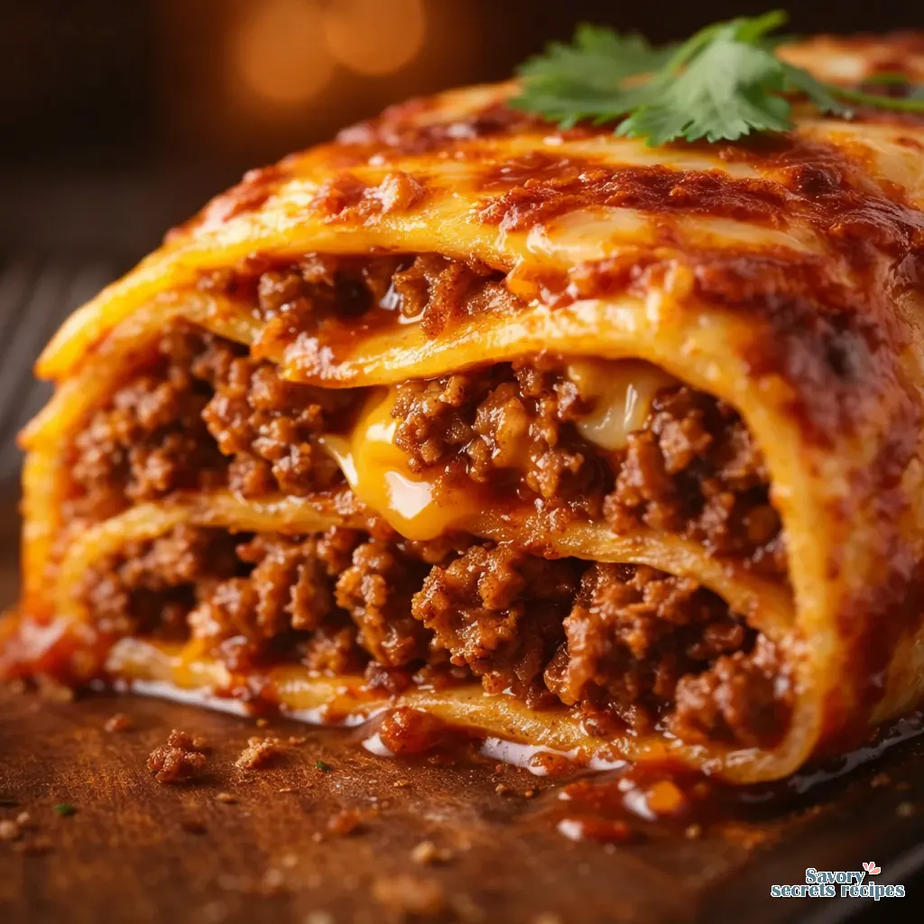 beef enchiladas with red sauce close up