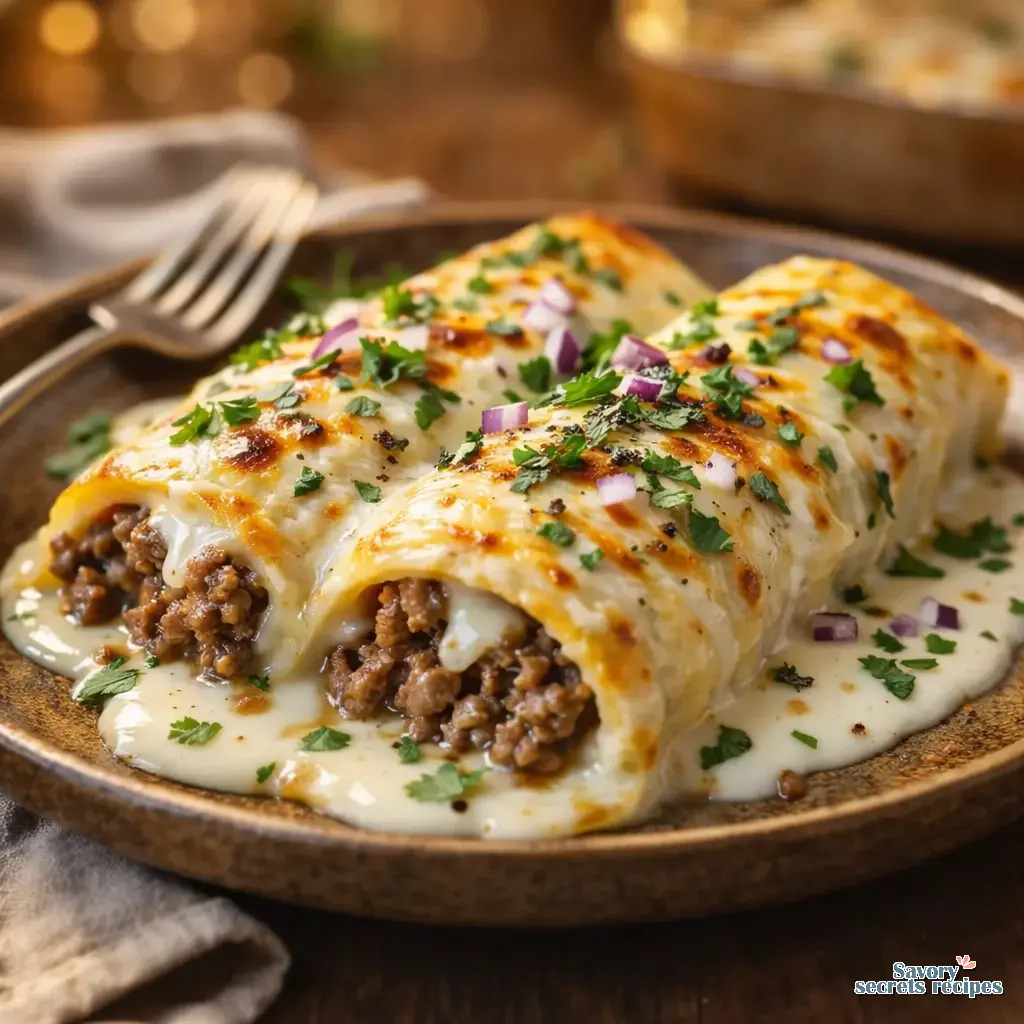 beef enchiladas with white sauce final presentation