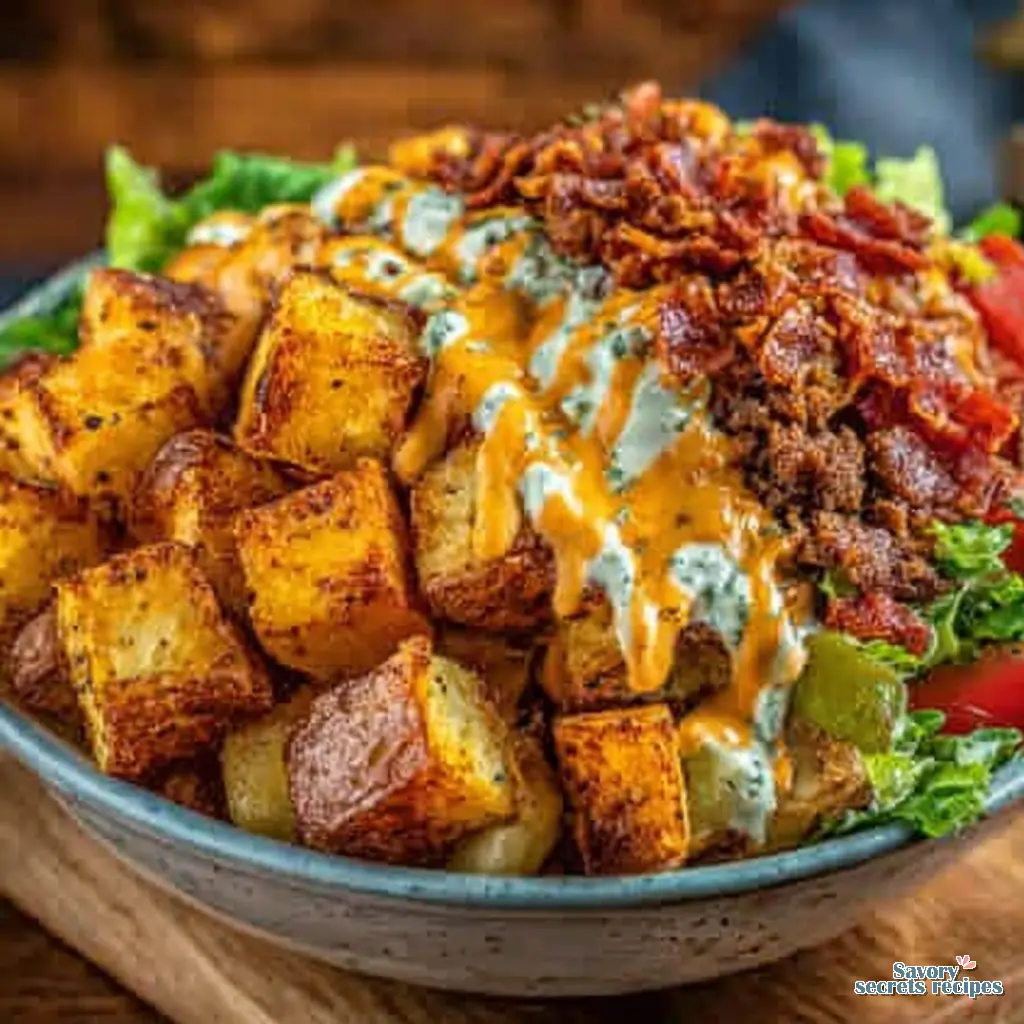 big mac bowl with potatoes close up