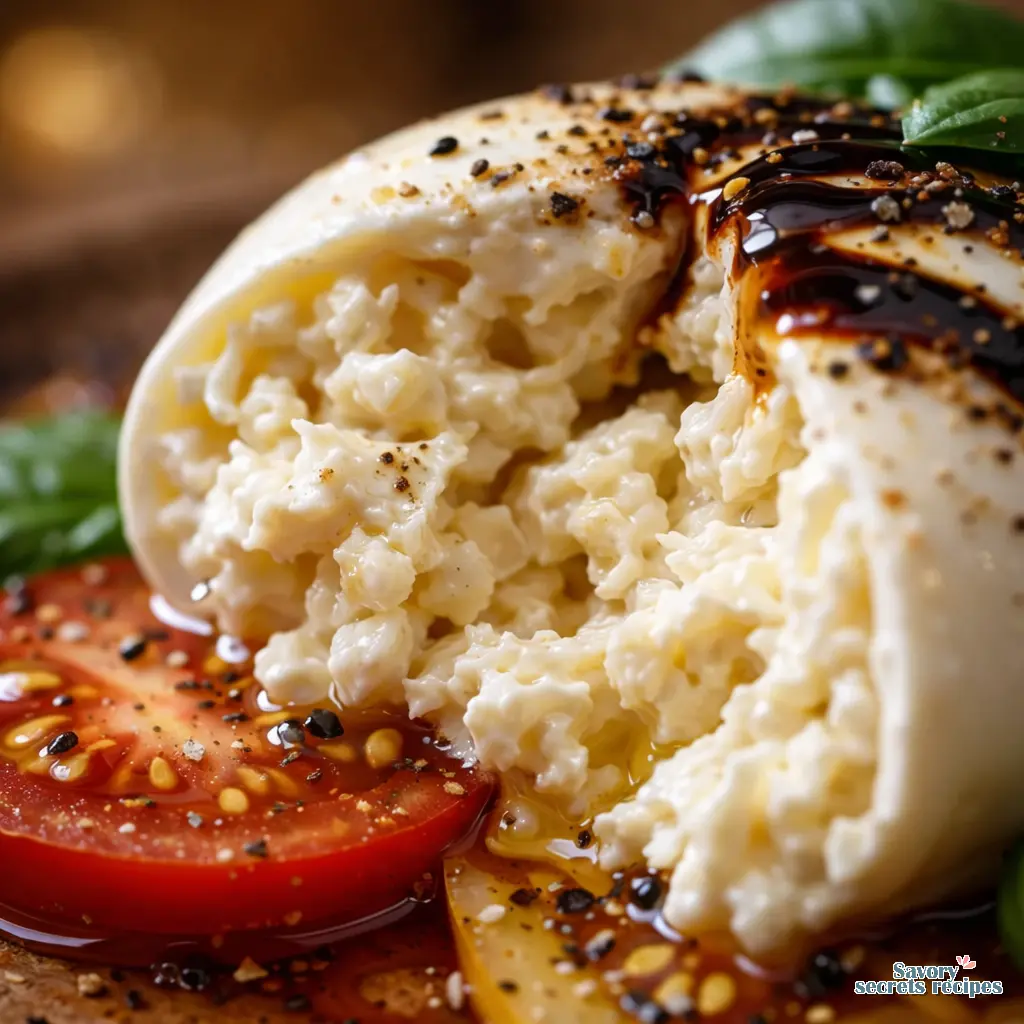 burrata caprese salad close up