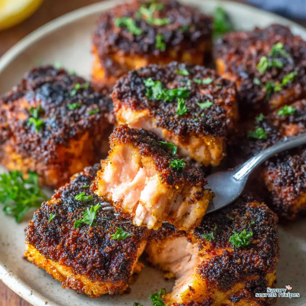 cajun air fryer salmon bites close up