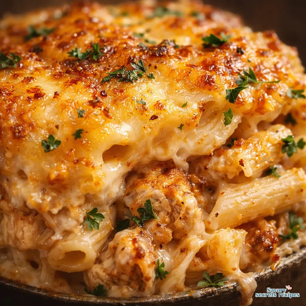 cajun chicken pasta bake close up