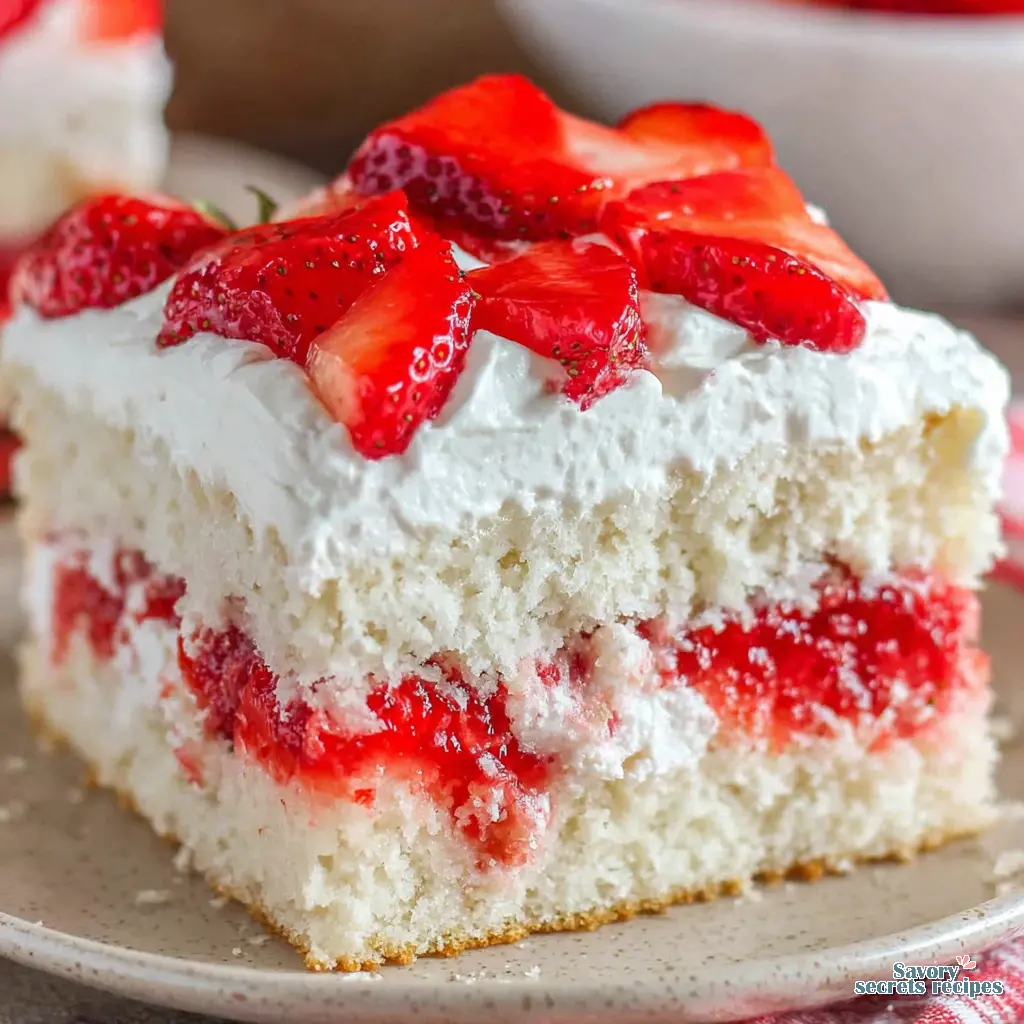 Cake Mix Strawberry Shortcake Cake close up