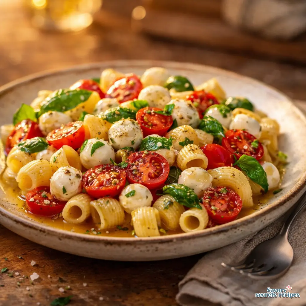 caprese pasta salad final presentation