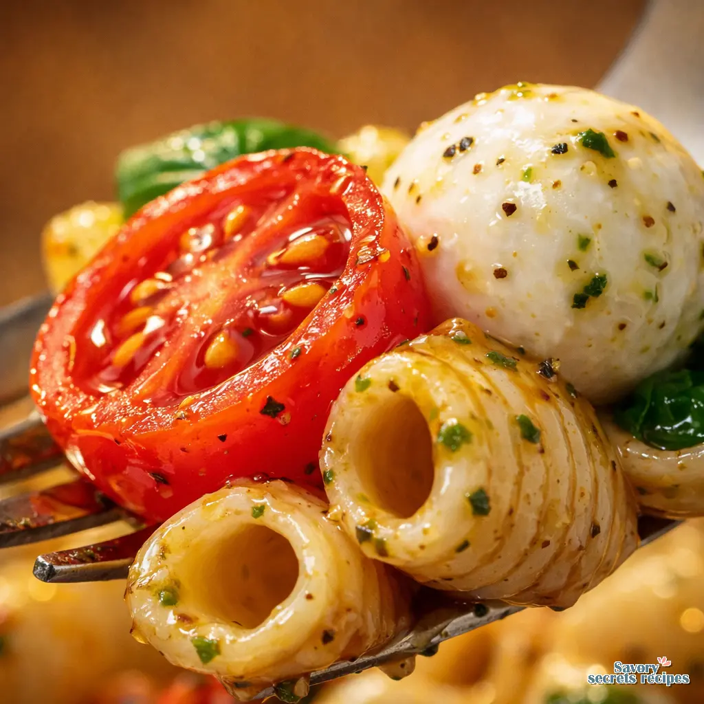 caprese pasta salad close up