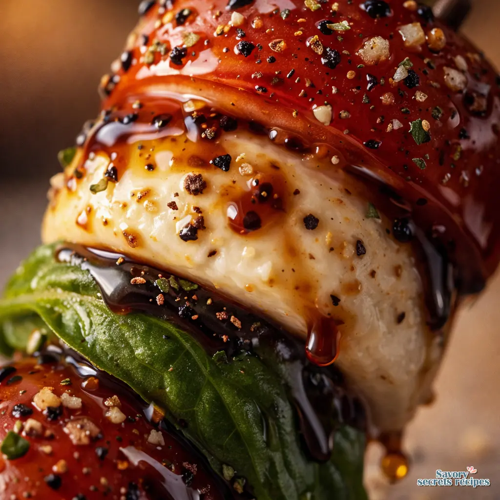 caprese salad skewers close up