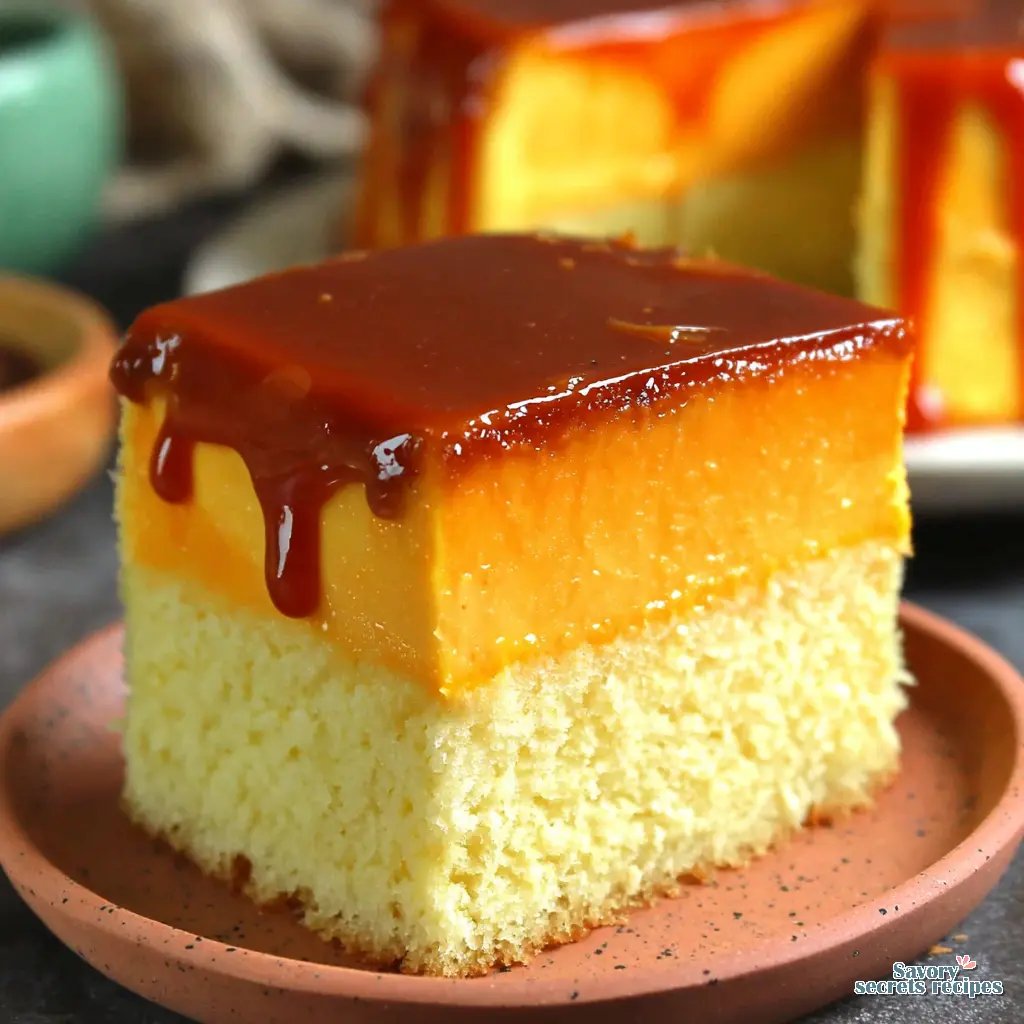 caramel custard cake close up