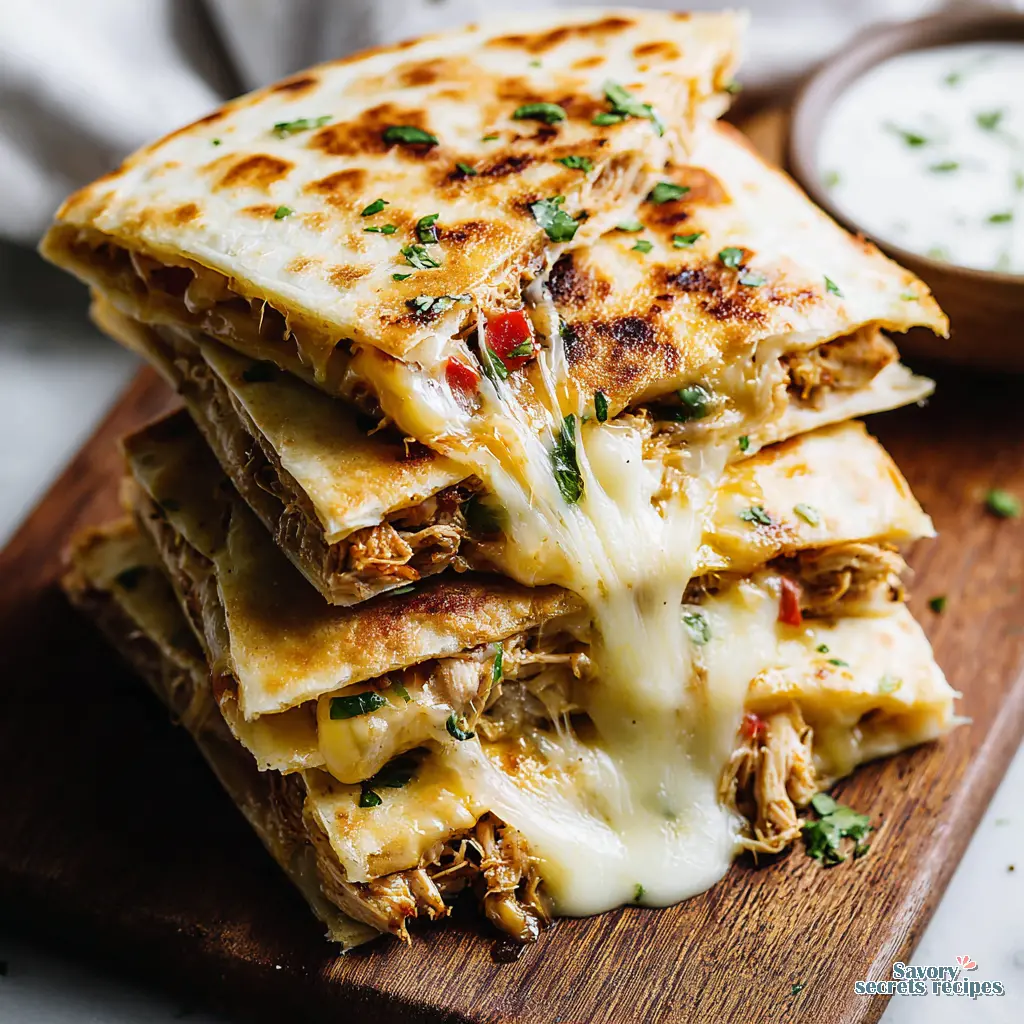 cheesy chicken quesadilla close up