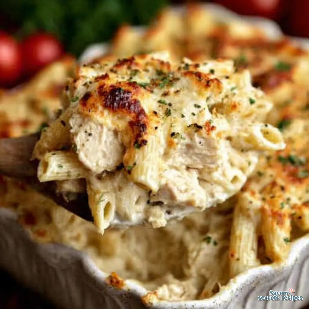 chicken alfredo dump and bake close up