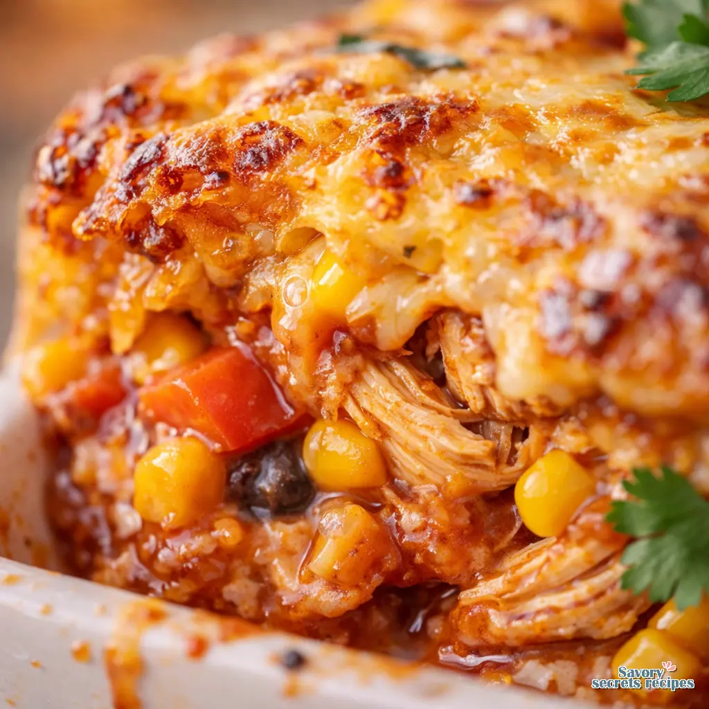 chicken burrito casserole recipe close up