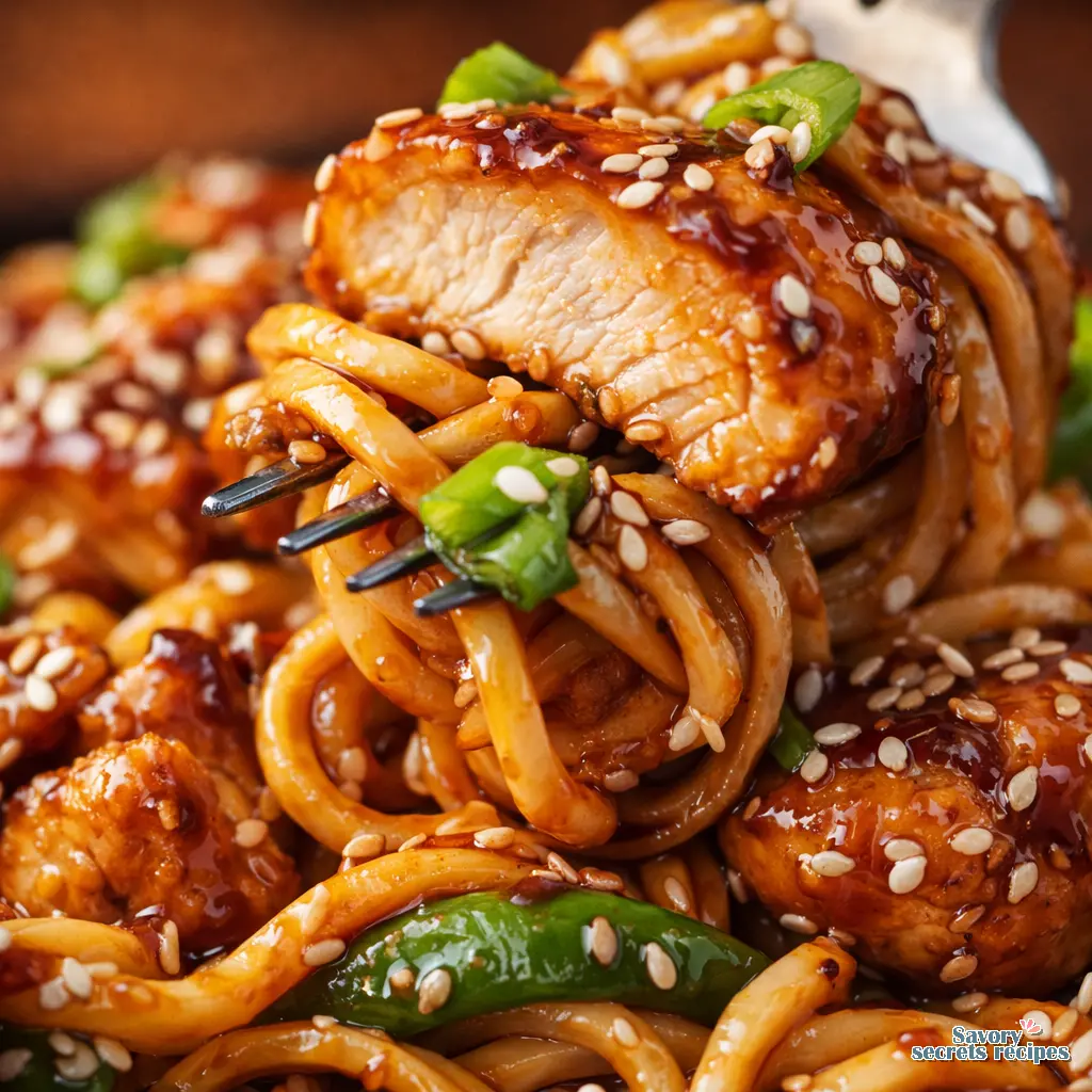 chicken egg fried noodles recipe close up