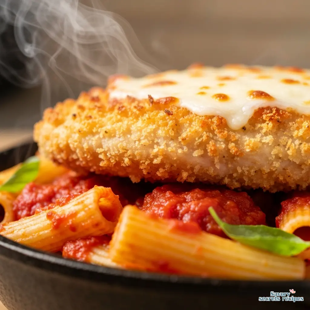 chicken parmesan pasta close up