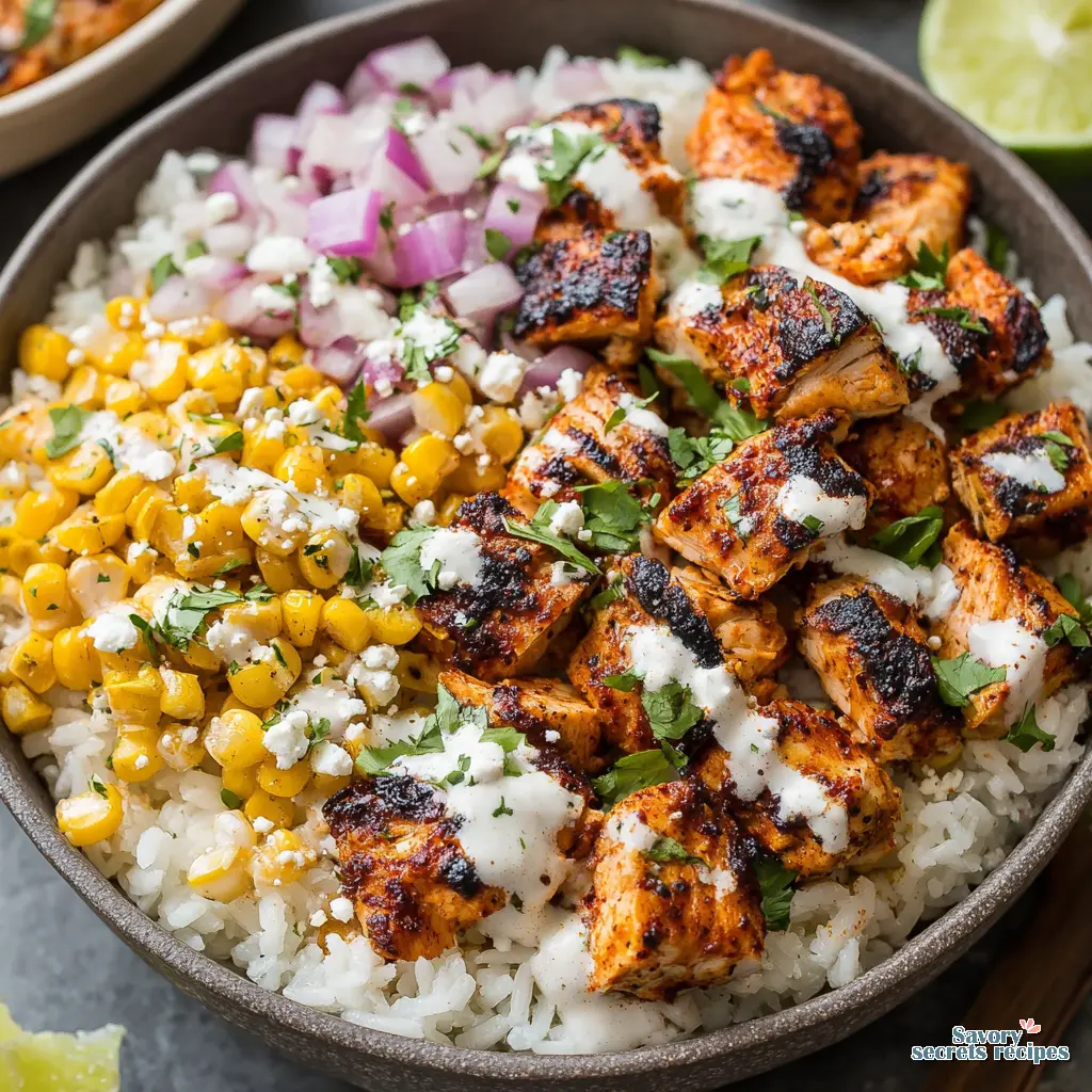 chicken street corn bowl healthy close up