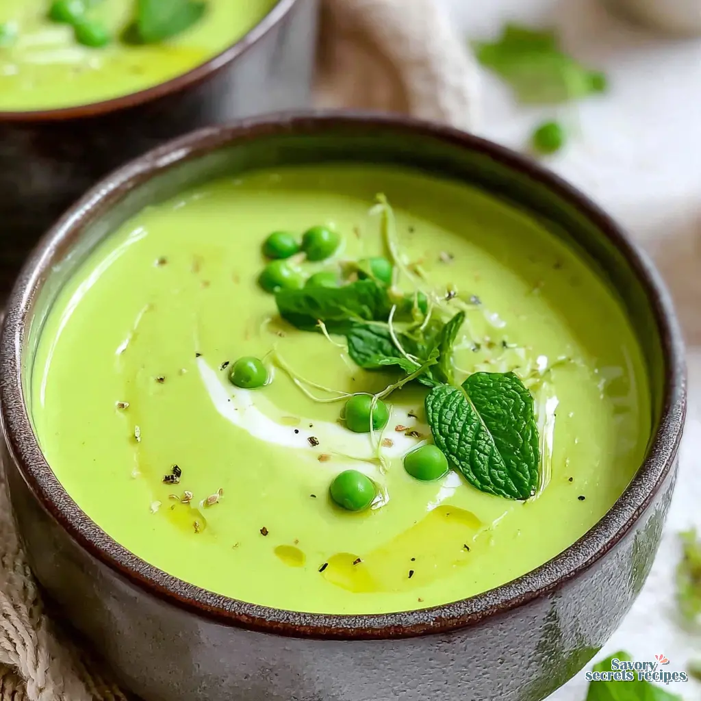chilled pea and mint soup final presentation
