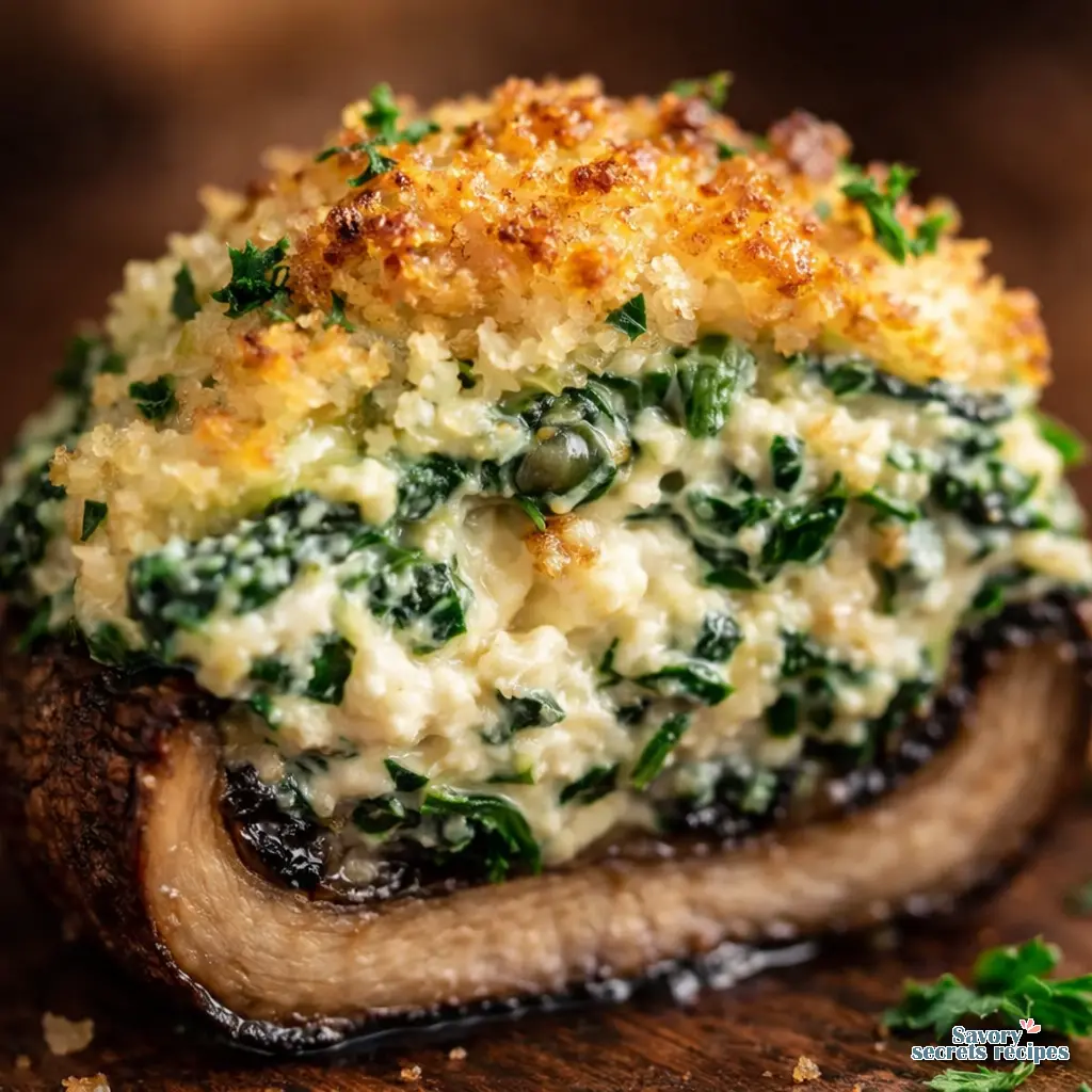 classic spinach stuffed mushrooms close up