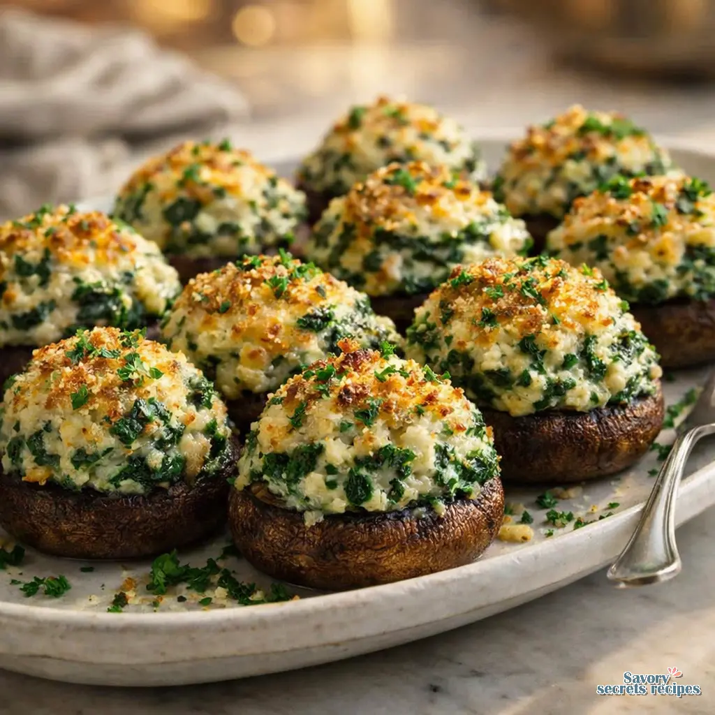 classic spinach stuffed mushrooms final presentation