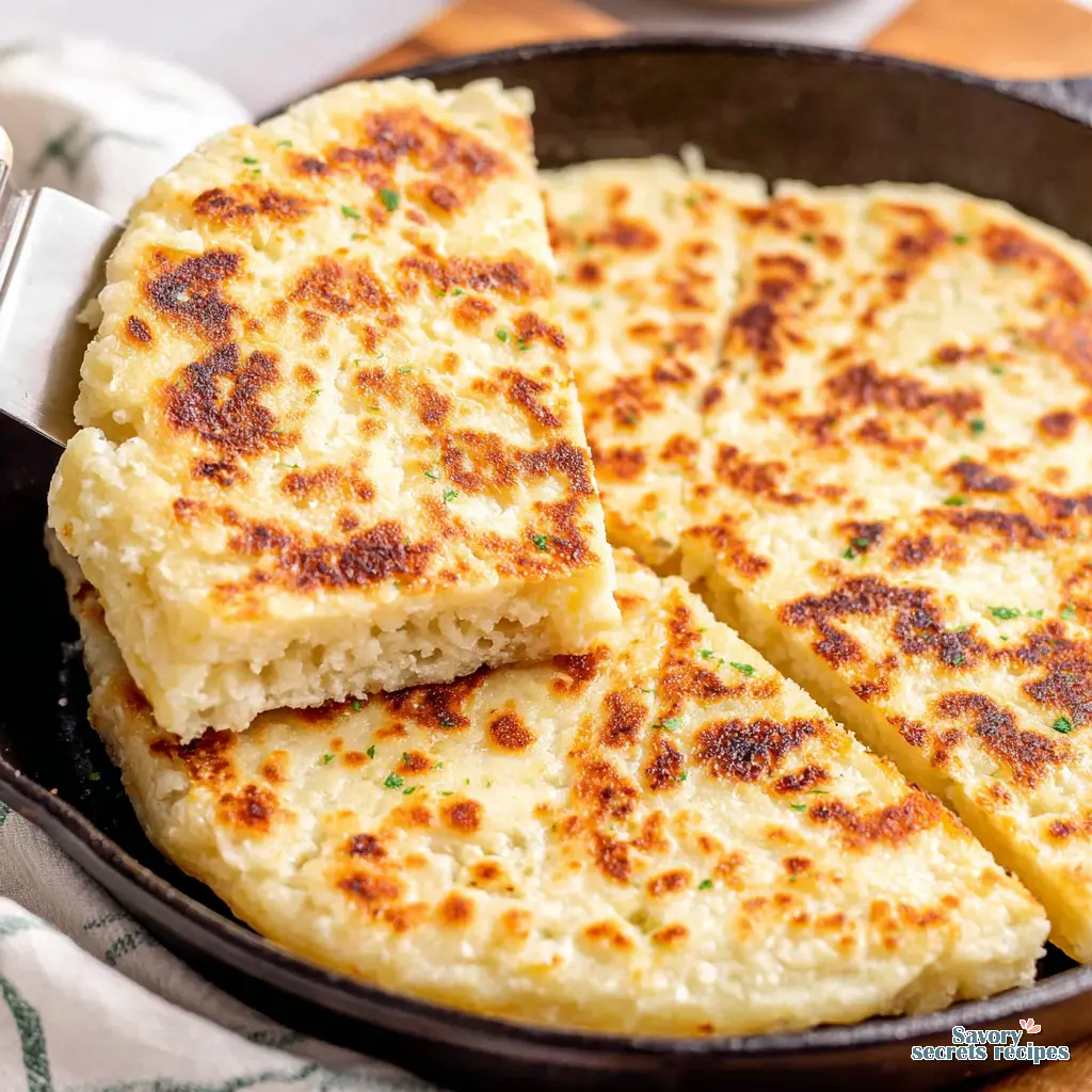cottage cheese flatbread in frying pan