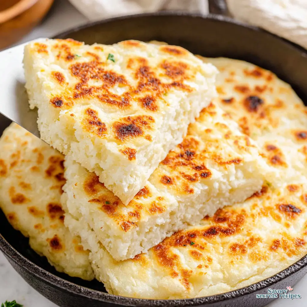 cottage cheese flatbread in frying pan final presentation