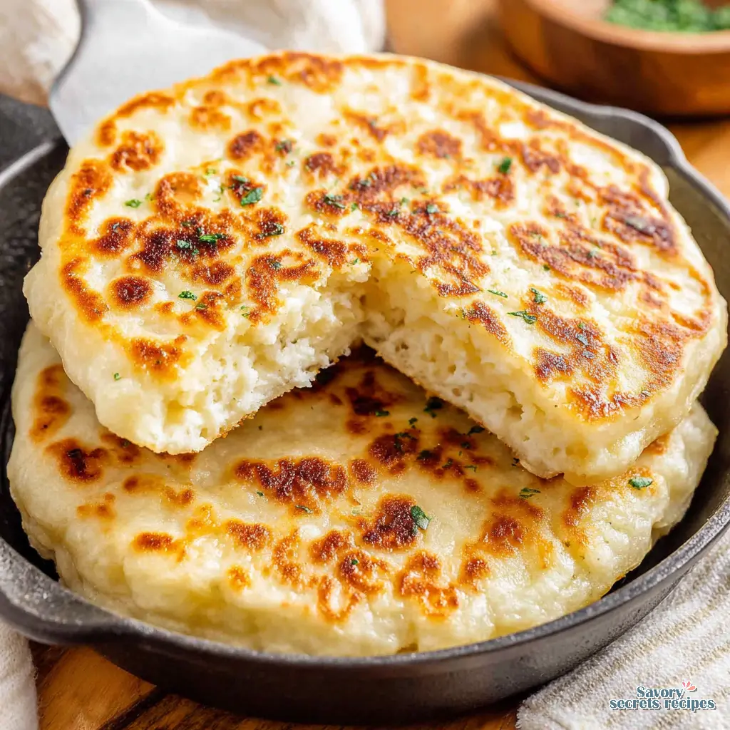 cottage cheese flatbread in frying pan - variation 4