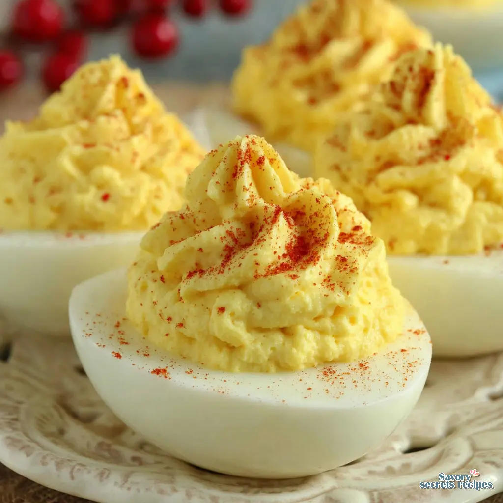 creamy deviled eggs close up