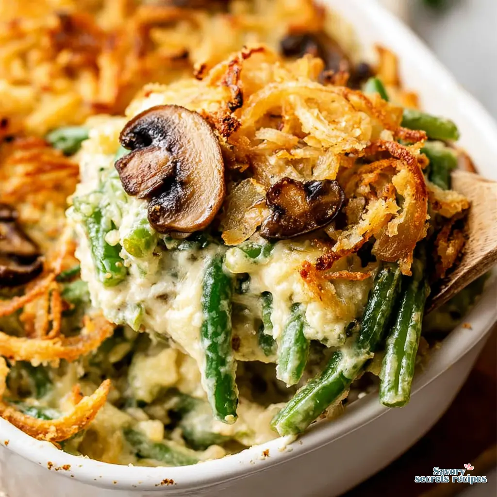 creamy green bean casserole close up