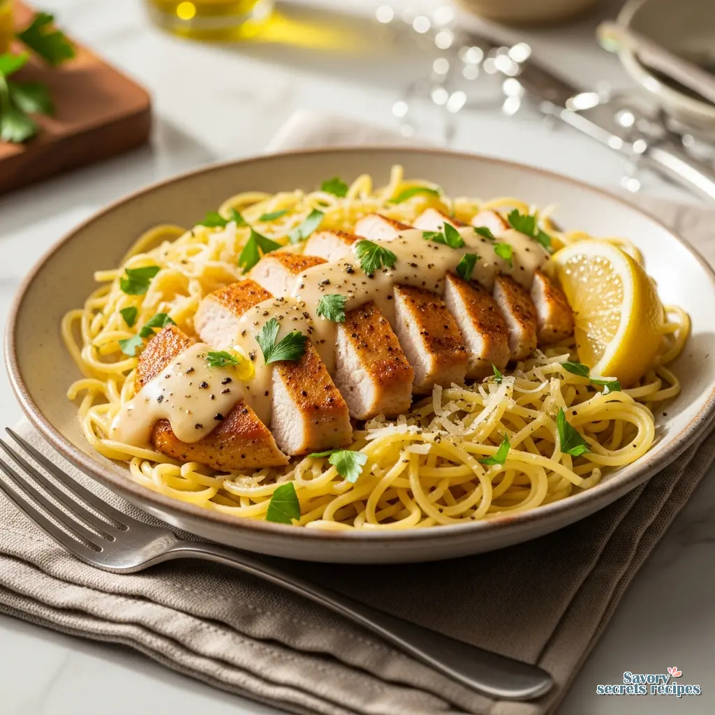 creamy lemon garlic chicken recipe final presentation