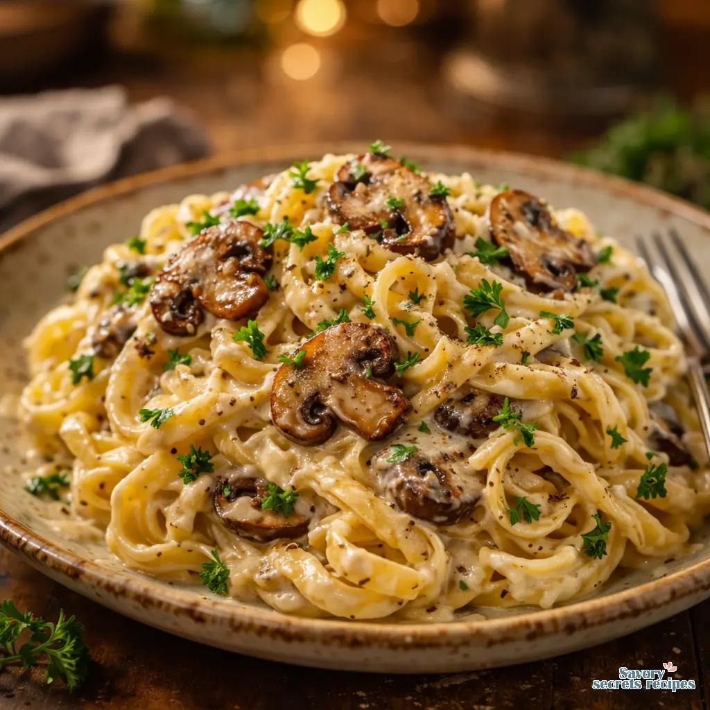 creamy mushroom pasta final presentation