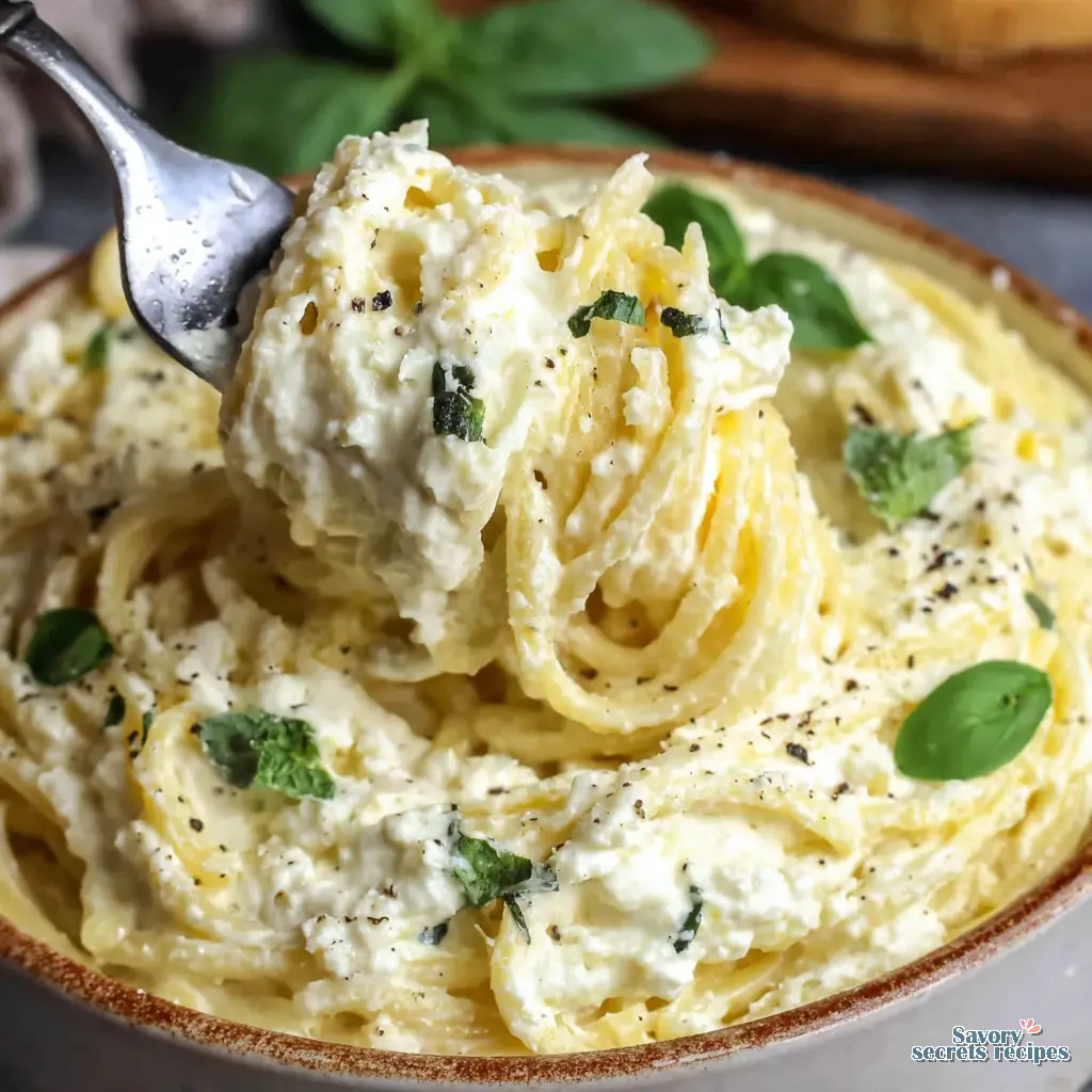creamy ricotta pasta close up