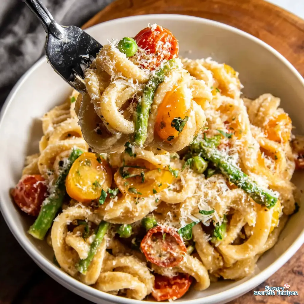 creamy spring pasta recipe close up