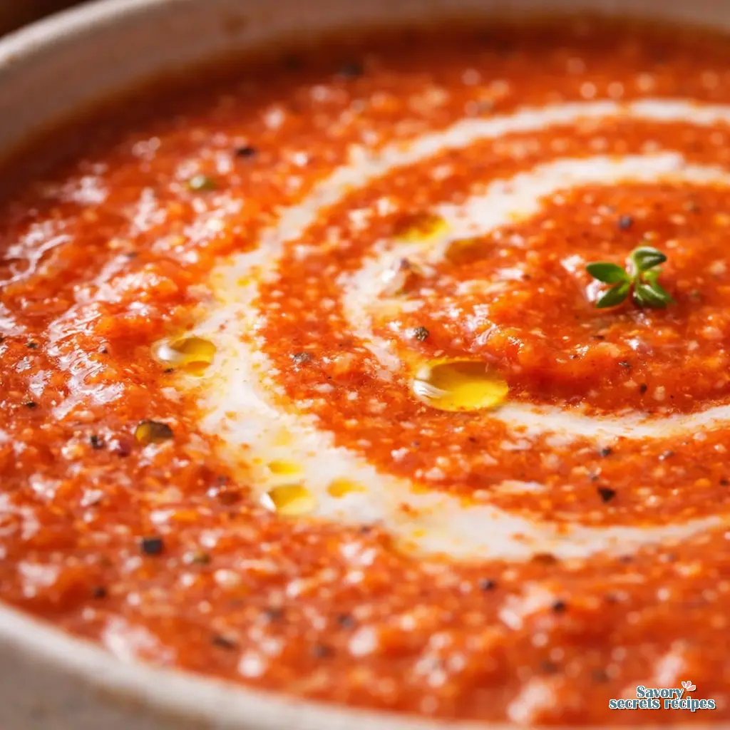 creamy tomato soup with fresh tomatoes close up
