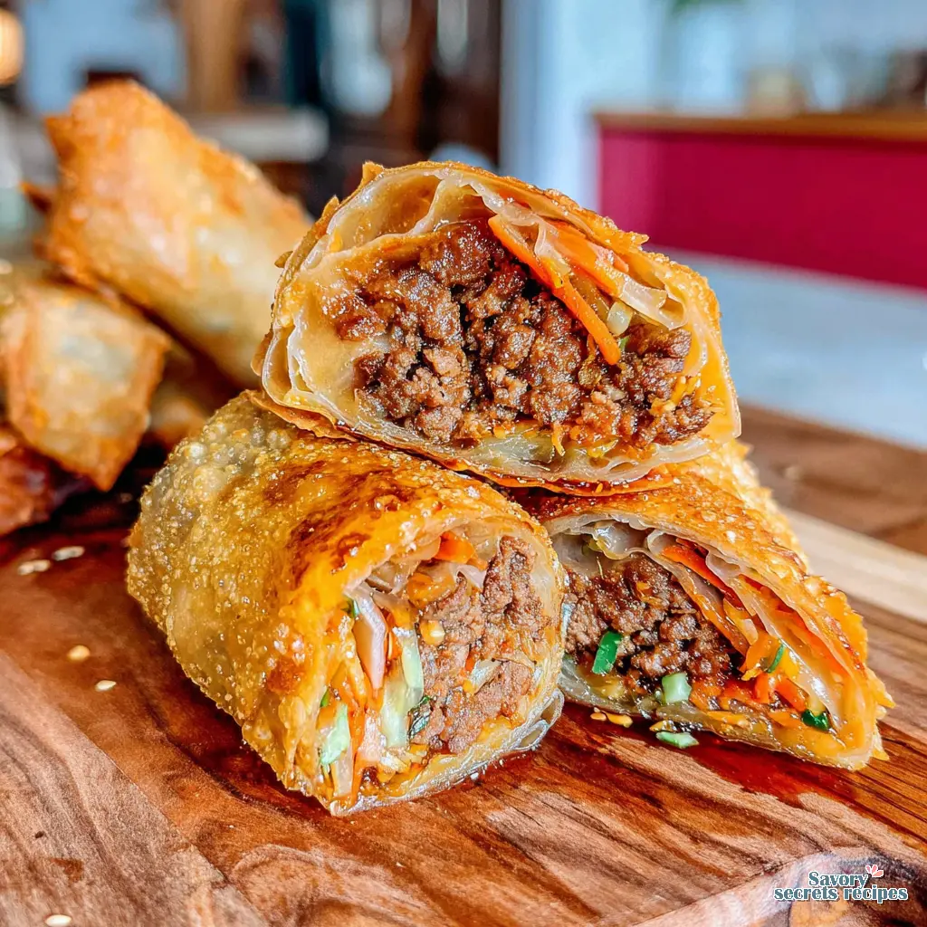 Simple crispy beef and onion rice paper rolls: the best.