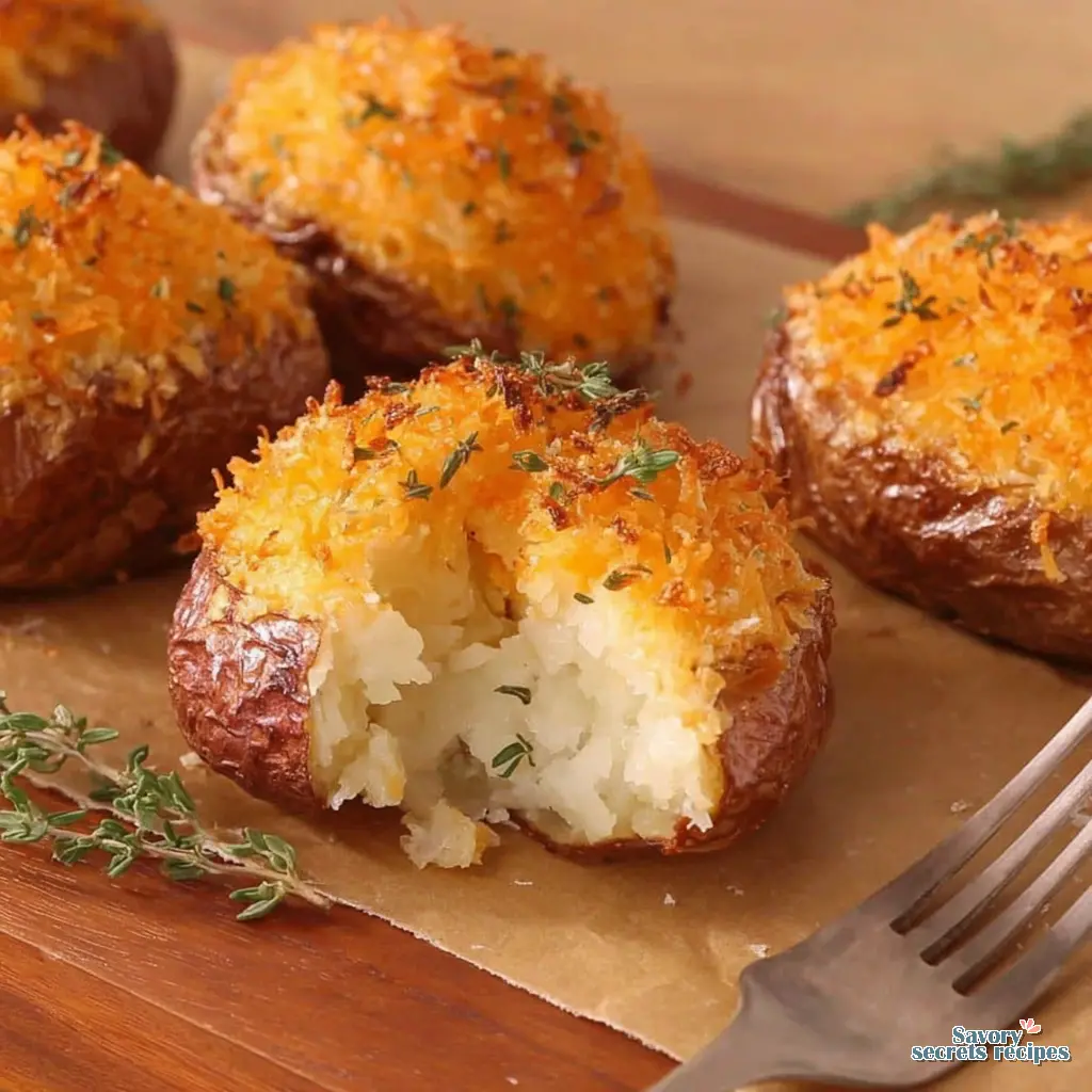 crispy honey parmesan potatoes close up