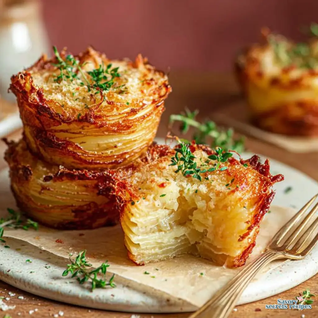 crispy parmesan potatoes in muffin tin close up