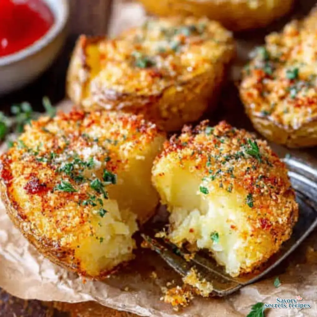 crispy parmesan smashed potatoes close up