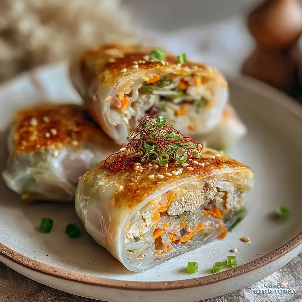crispy tofu rice paper dumplings close up