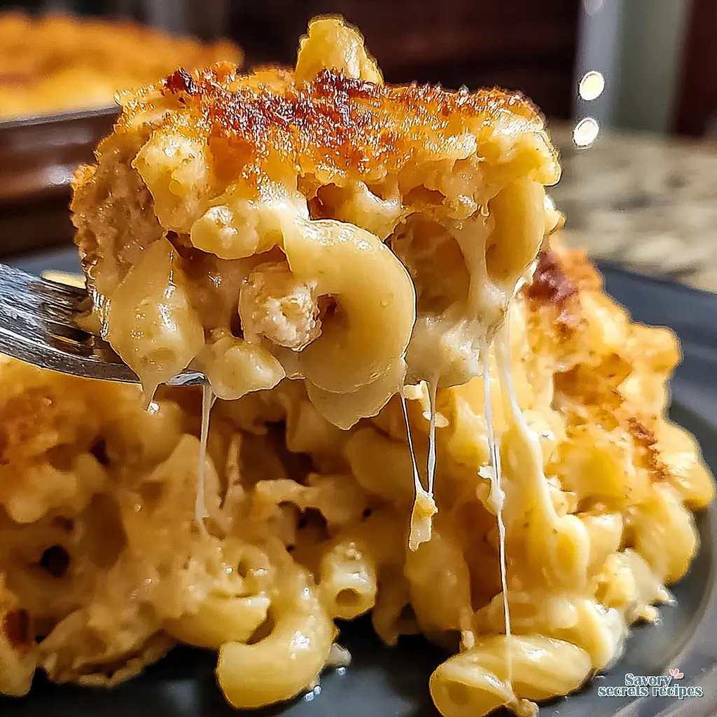 crockpot baked mac and cheese close up