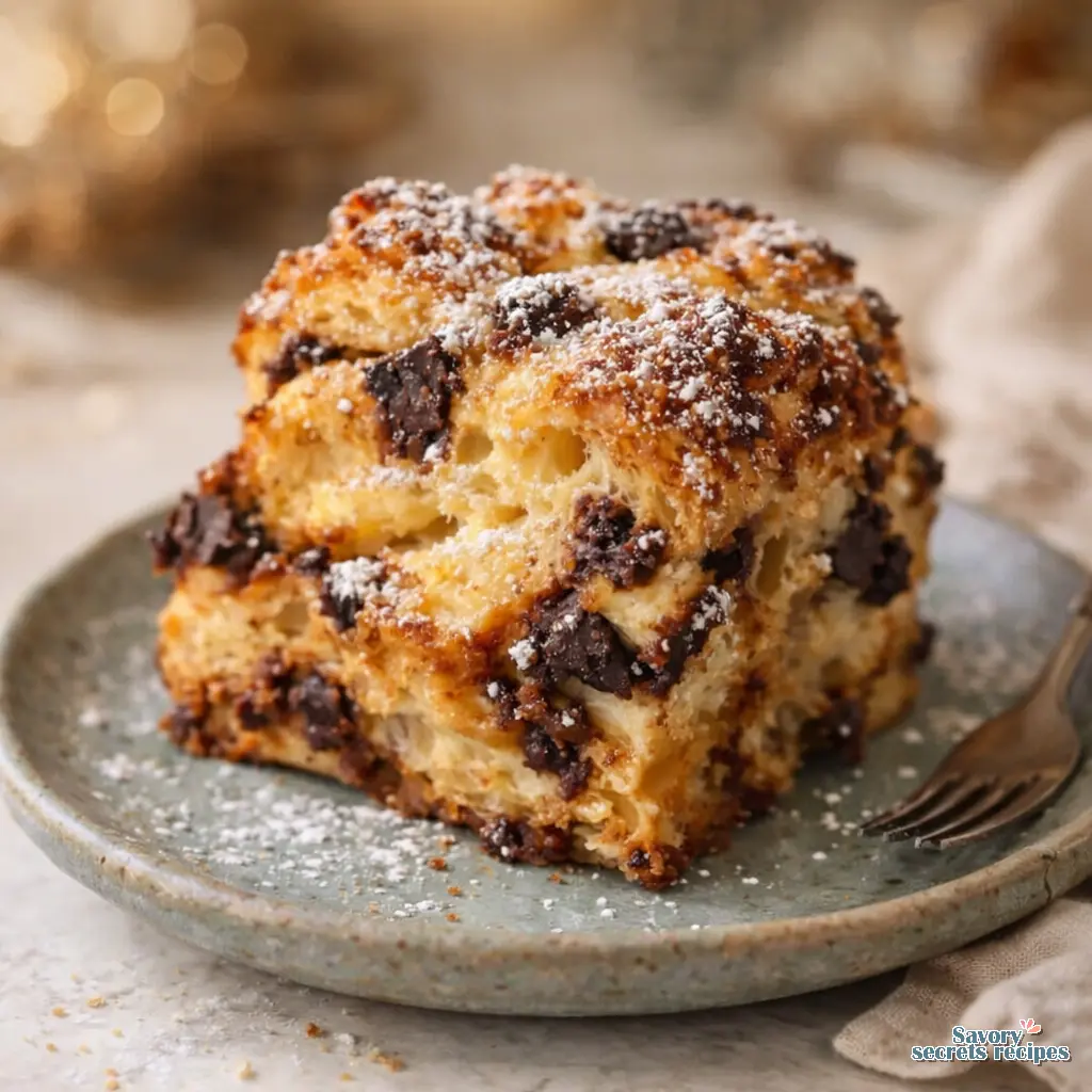 croissant bread pudding with chocolate chips final presentation
