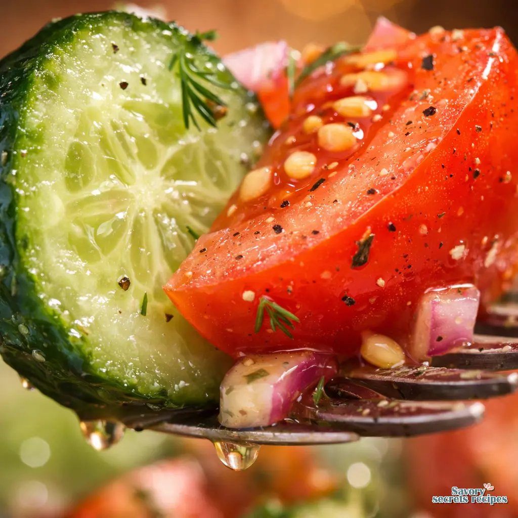 cucumber tomato salad with vinegar close up