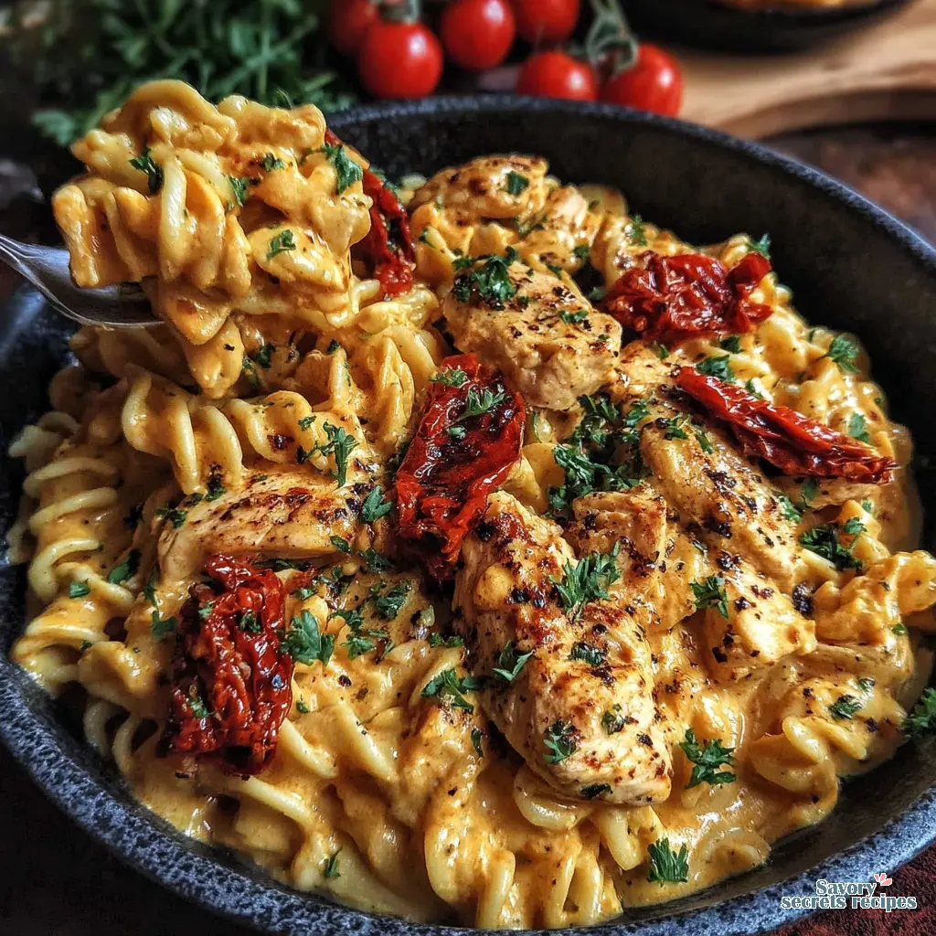 dairy free marry me chicken pasta close up