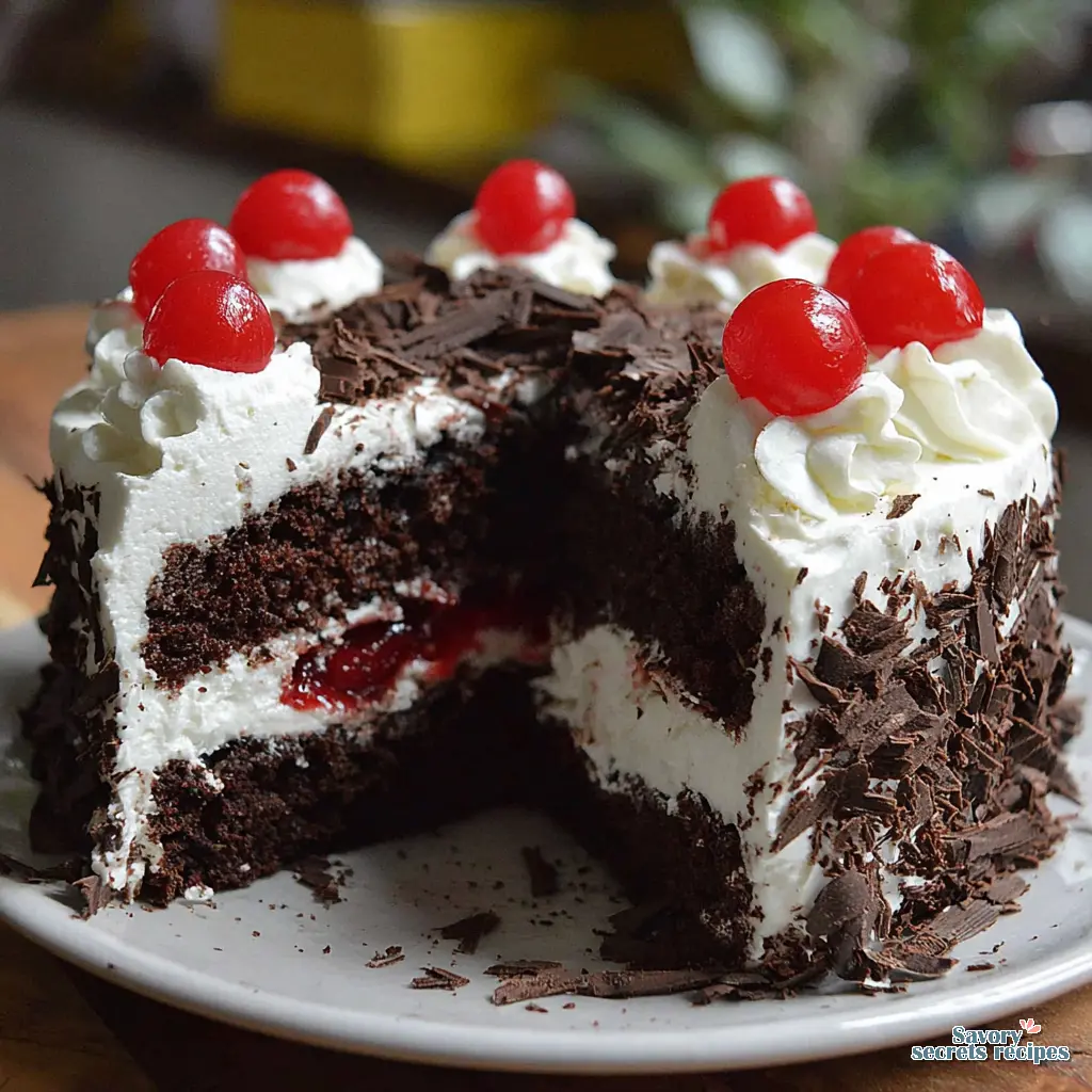 easy black forest cake recipe with cake mix close up