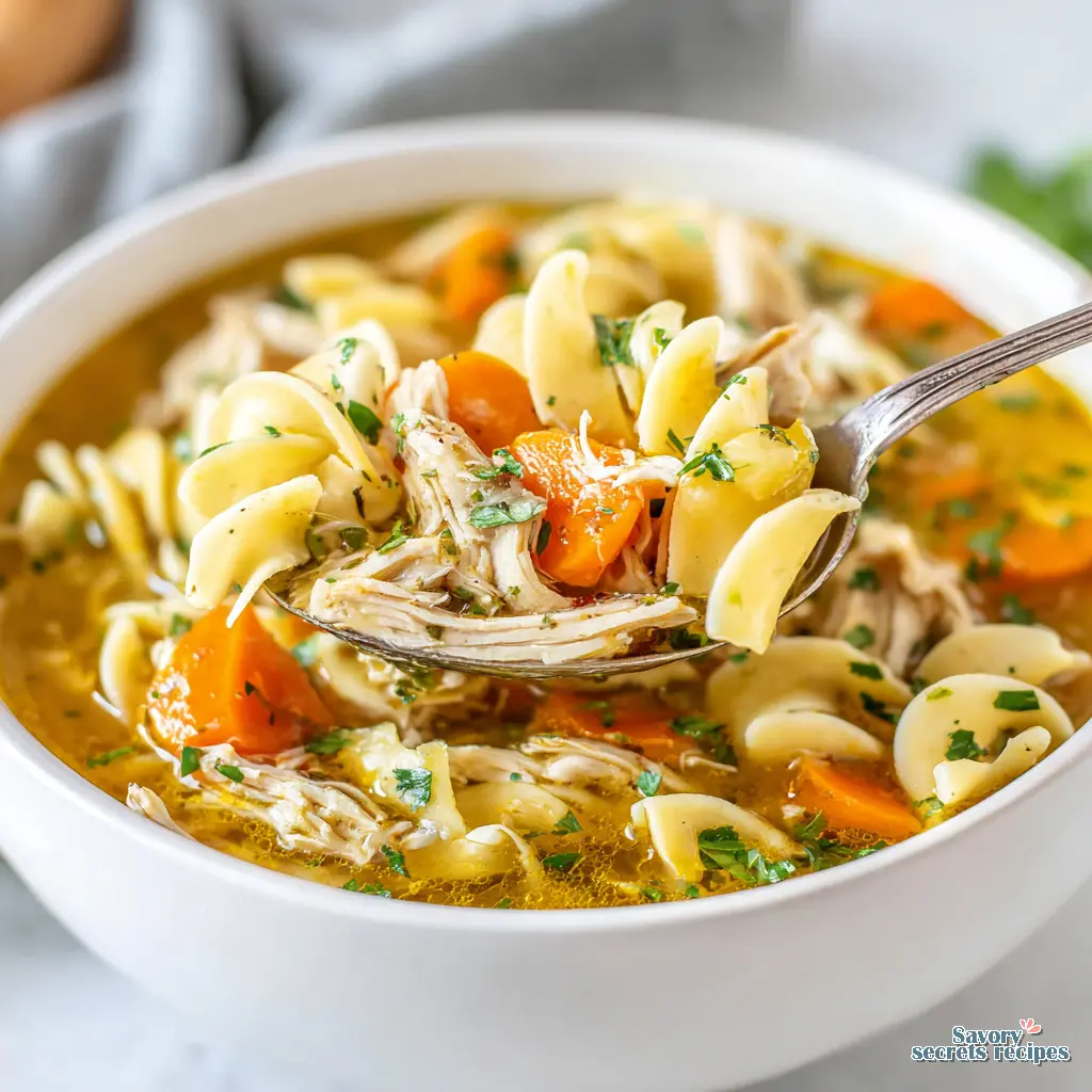 easy chicken noodle soup close up
