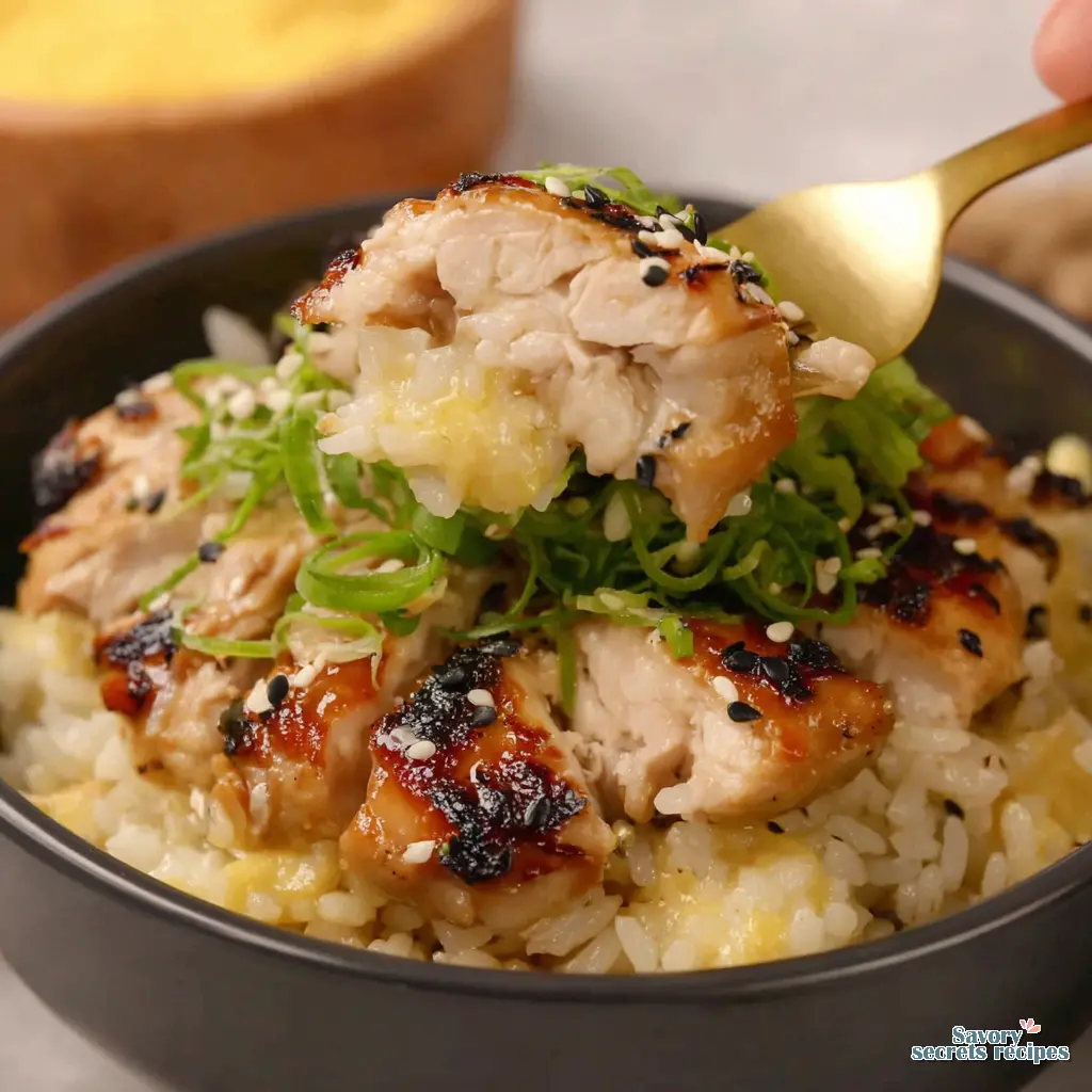 easy chicken rice bowl close up