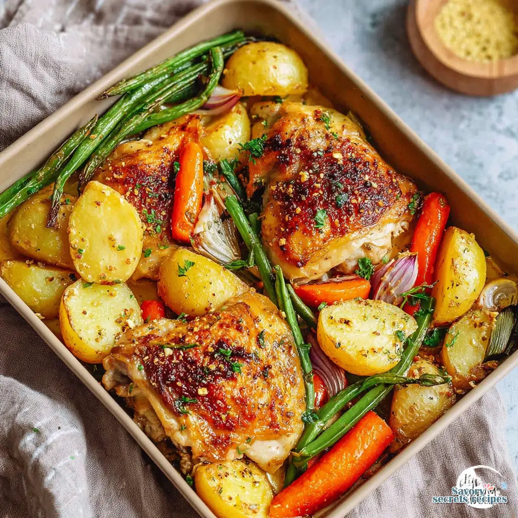 easy chicken tray bake raw ingredients on tray