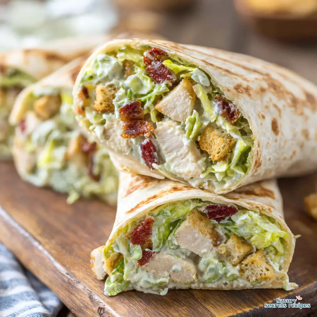easy chopped chicken caesar wrap close up