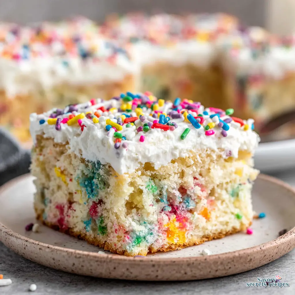 easy funfetti sheet cake close up
